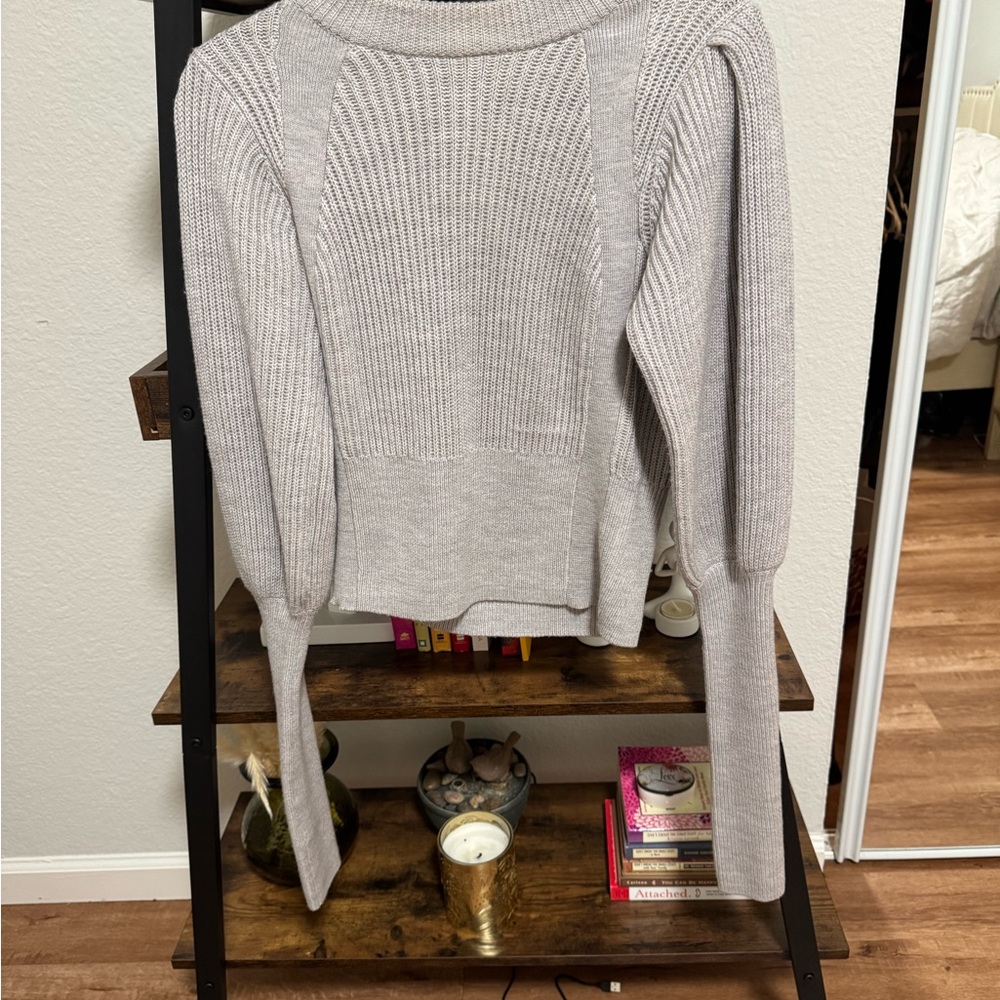 Veronica Beard Turtleneck Sweater Gray Ribbed Knit Slim Fit Designer Pullover